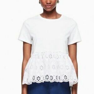 Kate Spade Peblum eyelet lace flounce tee top